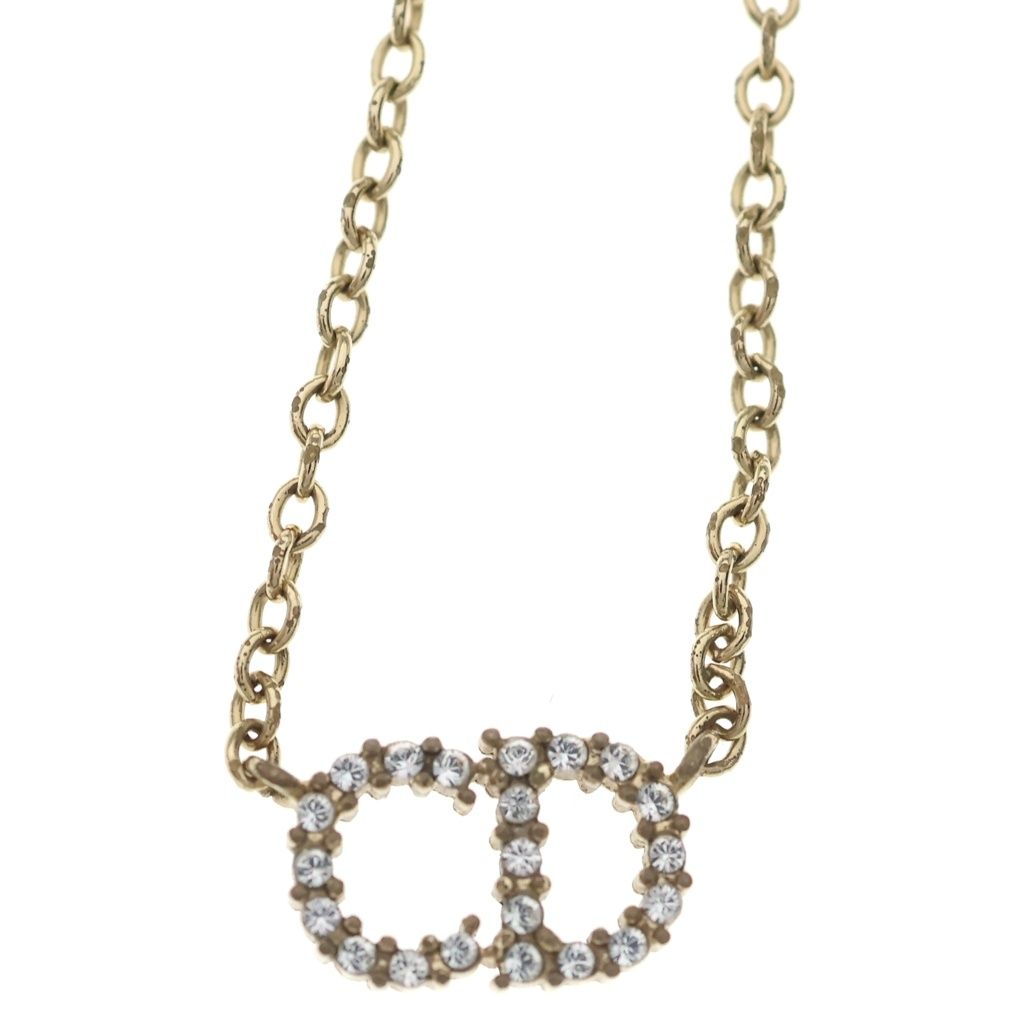 Dior CD Logo Rhinestone Pendant Chain Gold — view 3
