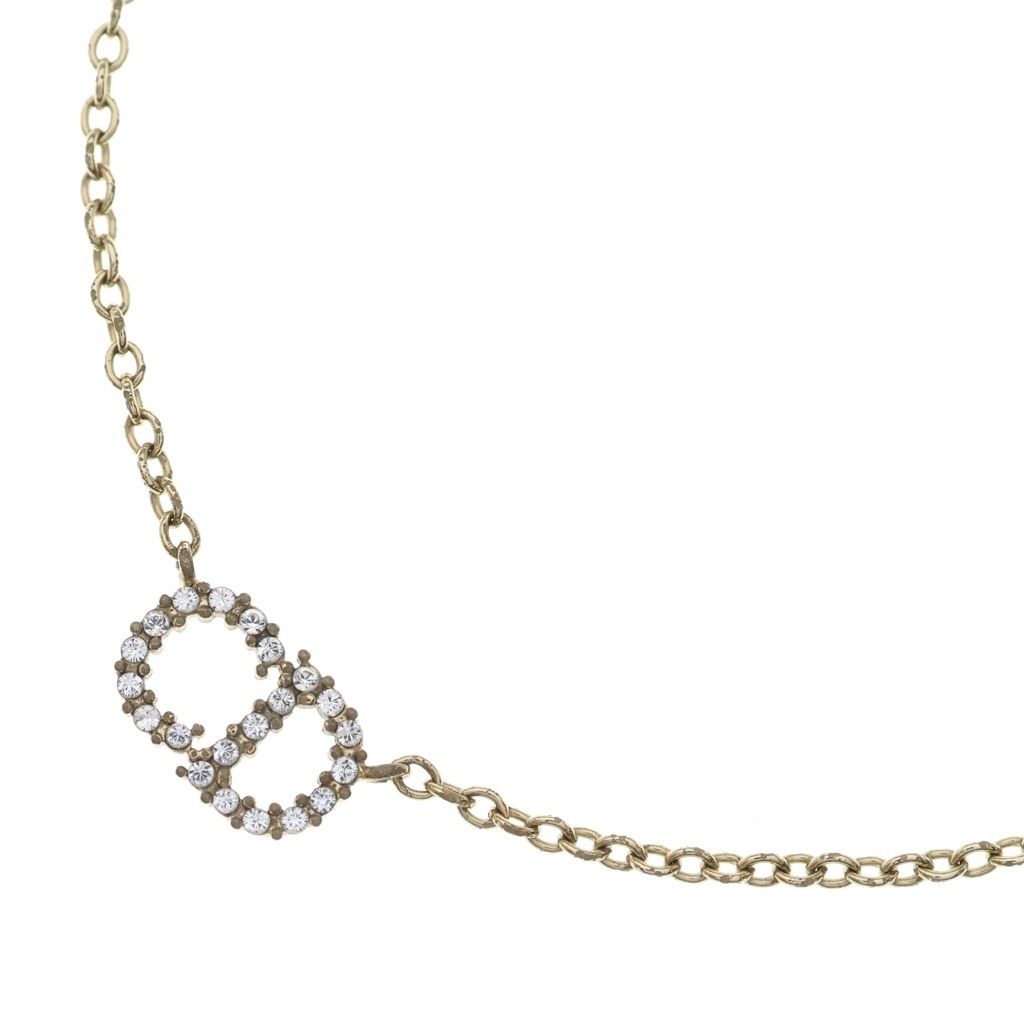 Dior CD Logo Rhinestone Pendant Chain Gold