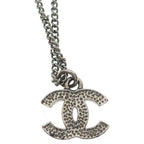 Chanel CC Logo Rhinestone Pendant Chain Silver — view 5