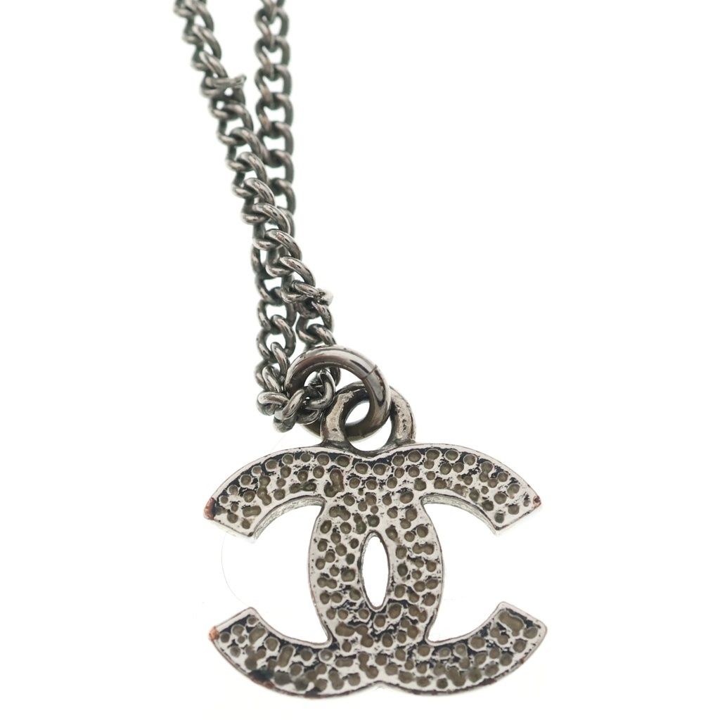 Chanel CC Logo Rhinestone Pendant Chain Silver — view 5
