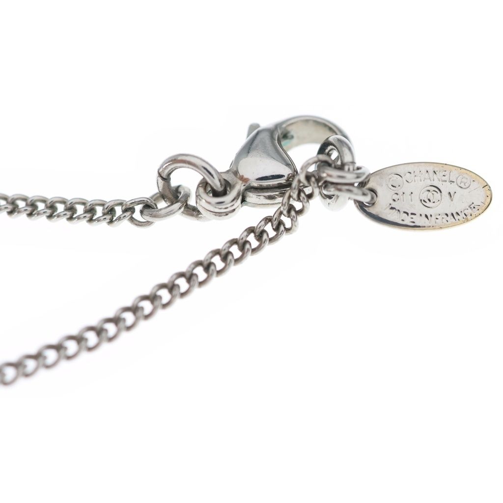 Chanel CC Logo Rhinestone Pendant Chain Silver — view 6