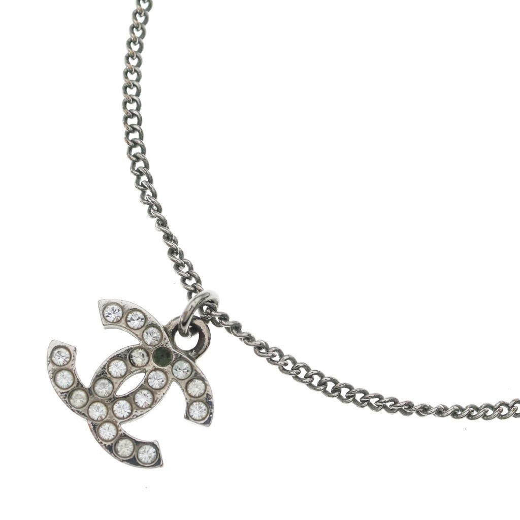 Chanel CC Logo Rhinestone Pendant Chain Silver