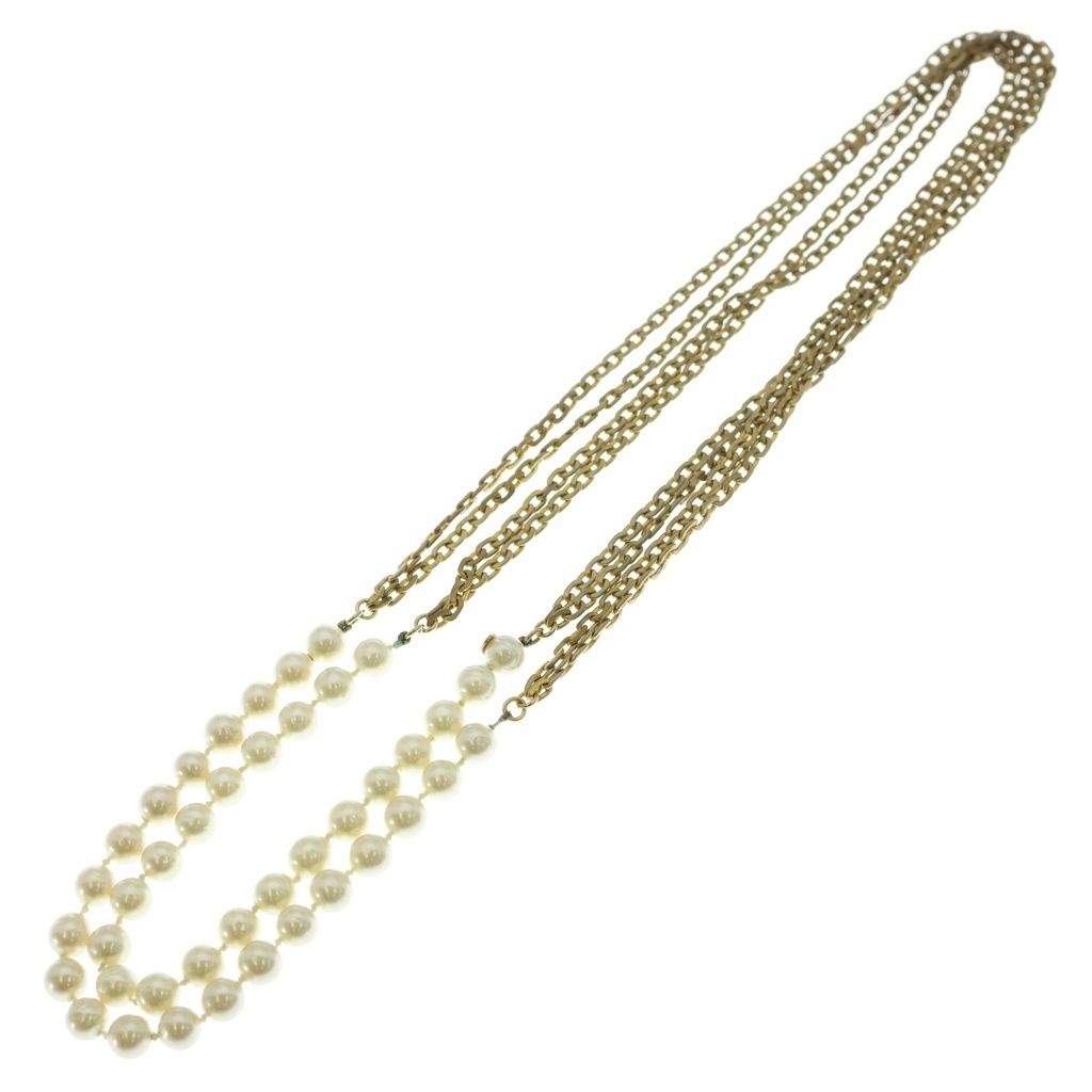 Chanel Pearl Long Chain Necklace White Gold — view 2