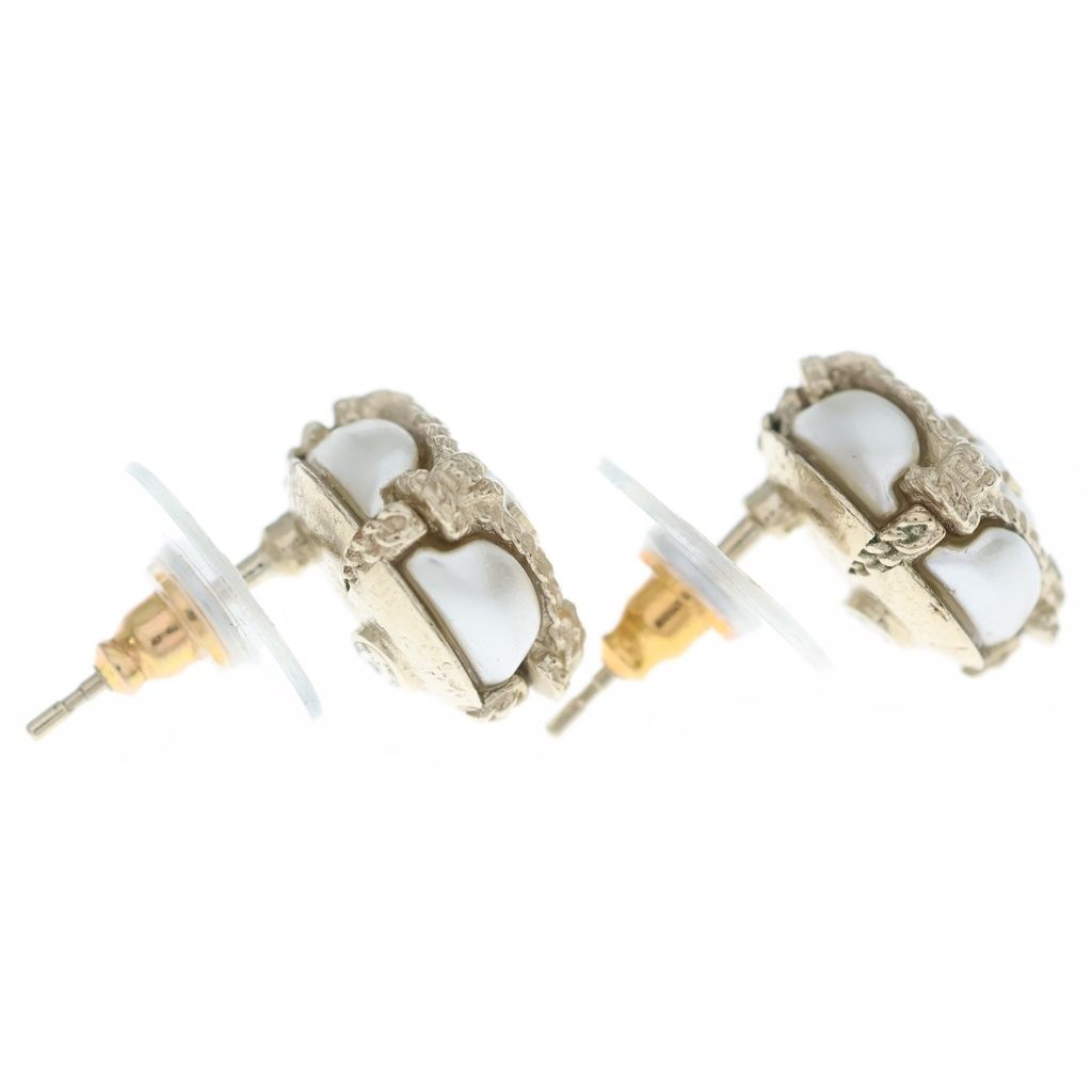 Chanel CC Logo Faux Pearl Earrings White Gold 19c — view 4