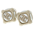 Chanel CC Logo Faux Pearl Earrings White Gold 19c
