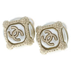 Chanel CC Logo Faux Pearl Earrings White Gold 19c
