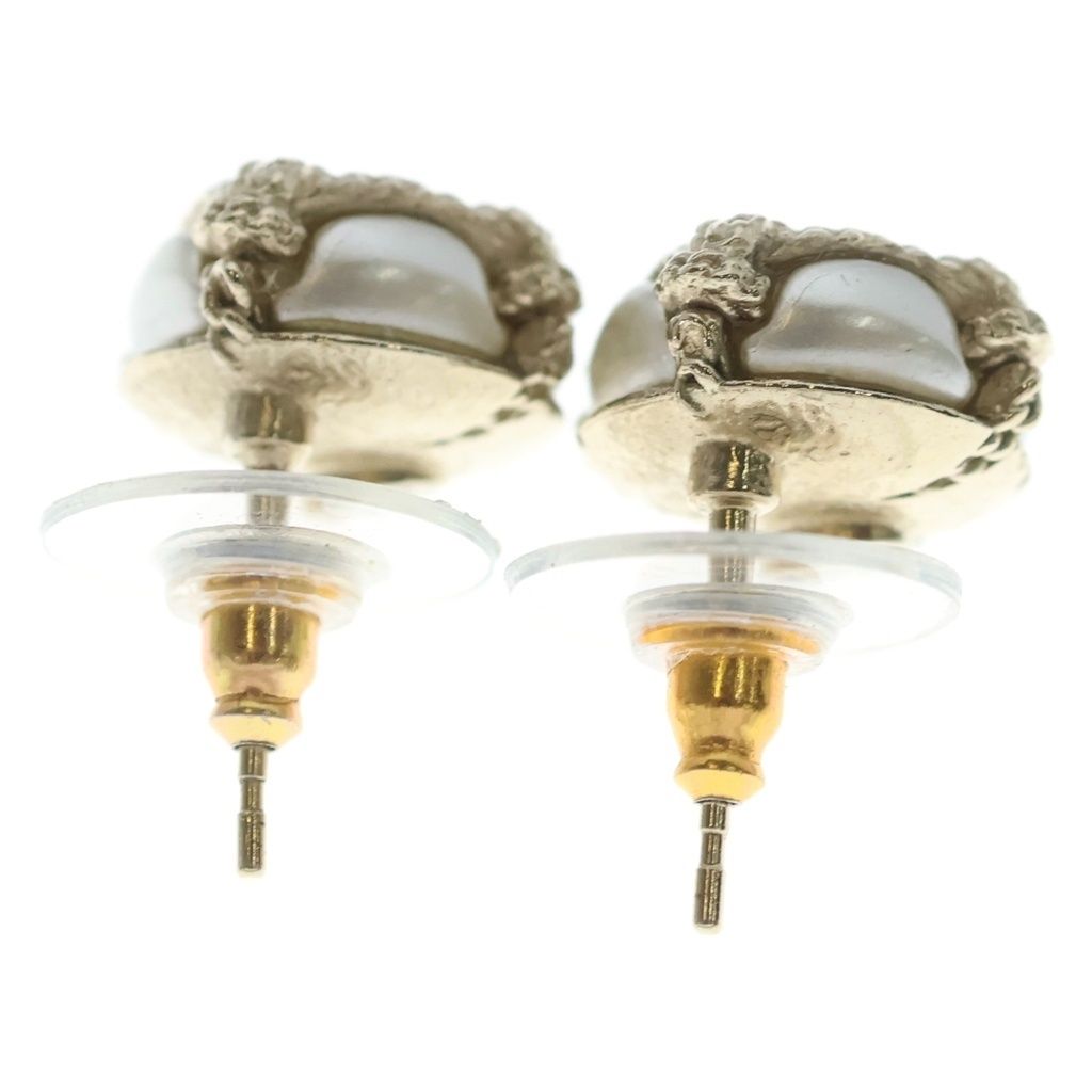 Chanel CC Logo Faux Pearl Earrings White Gold 19c — view 2