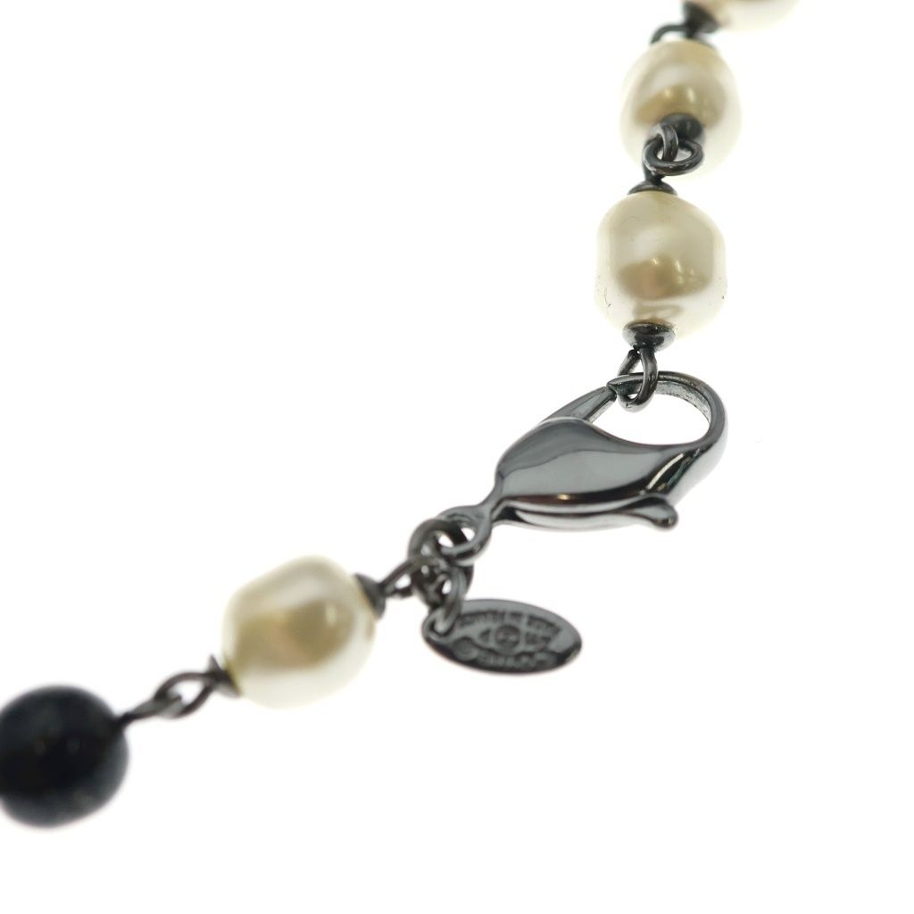 Chanel CC Logo Faux Pearl Long Necklace Black White — view 4