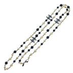 Chanel CC Logo Faux Pearl Long Necklace Black White — view 2