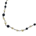 Chanel CC Logo Faux Pearl Long Necklace Black White
