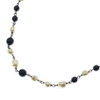 Chanel CC Logo Faux Pearl Long Necklace Black White