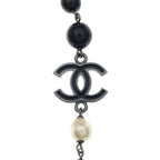 Chanel CC Logo Faux Pearl Long Necklace Black White — view 3