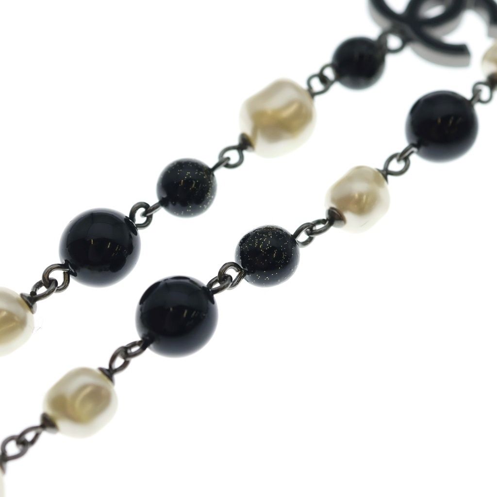 Chanel CC Logo Faux Pearl Long Necklace Black White — view 5