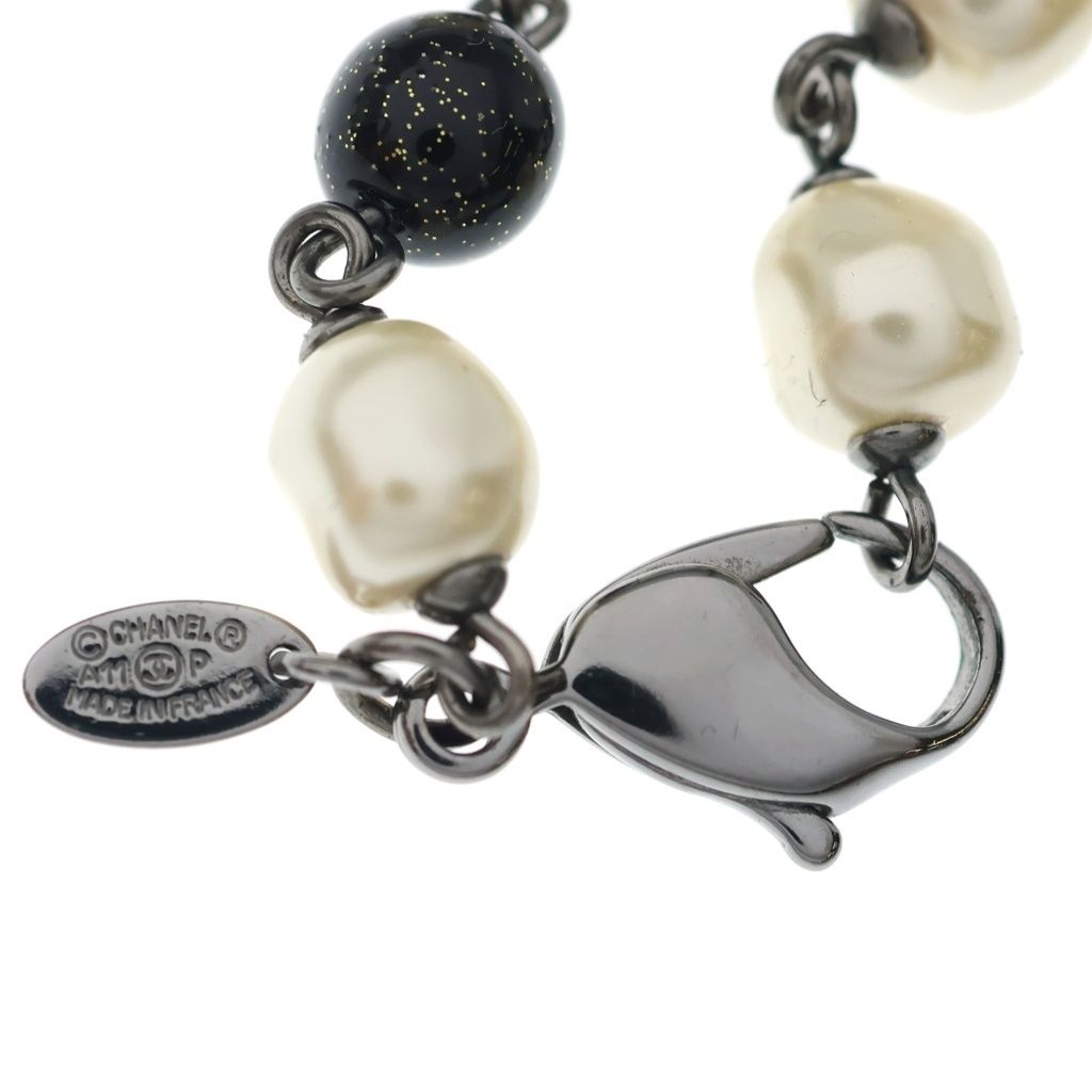 Chanel CC Logo Faux Pearl Long Necklace Black White — view 6