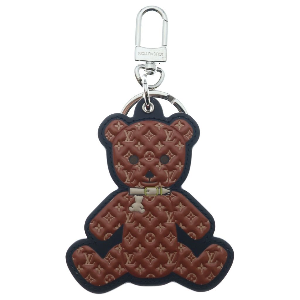 Louis Vuitton Porte Cles Teddy Bear Key Sling Bag Charm Key Holder Brown Silver