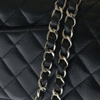 Chanel Quilted 25 Double Flap Chain Shoulder Bag Caviar Leather Silver Black — view 7