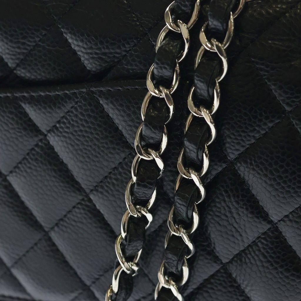 Chanel Quilted 25 Double Flap Chain Shoulder Bag Caviar Leather Silver Black — view 7