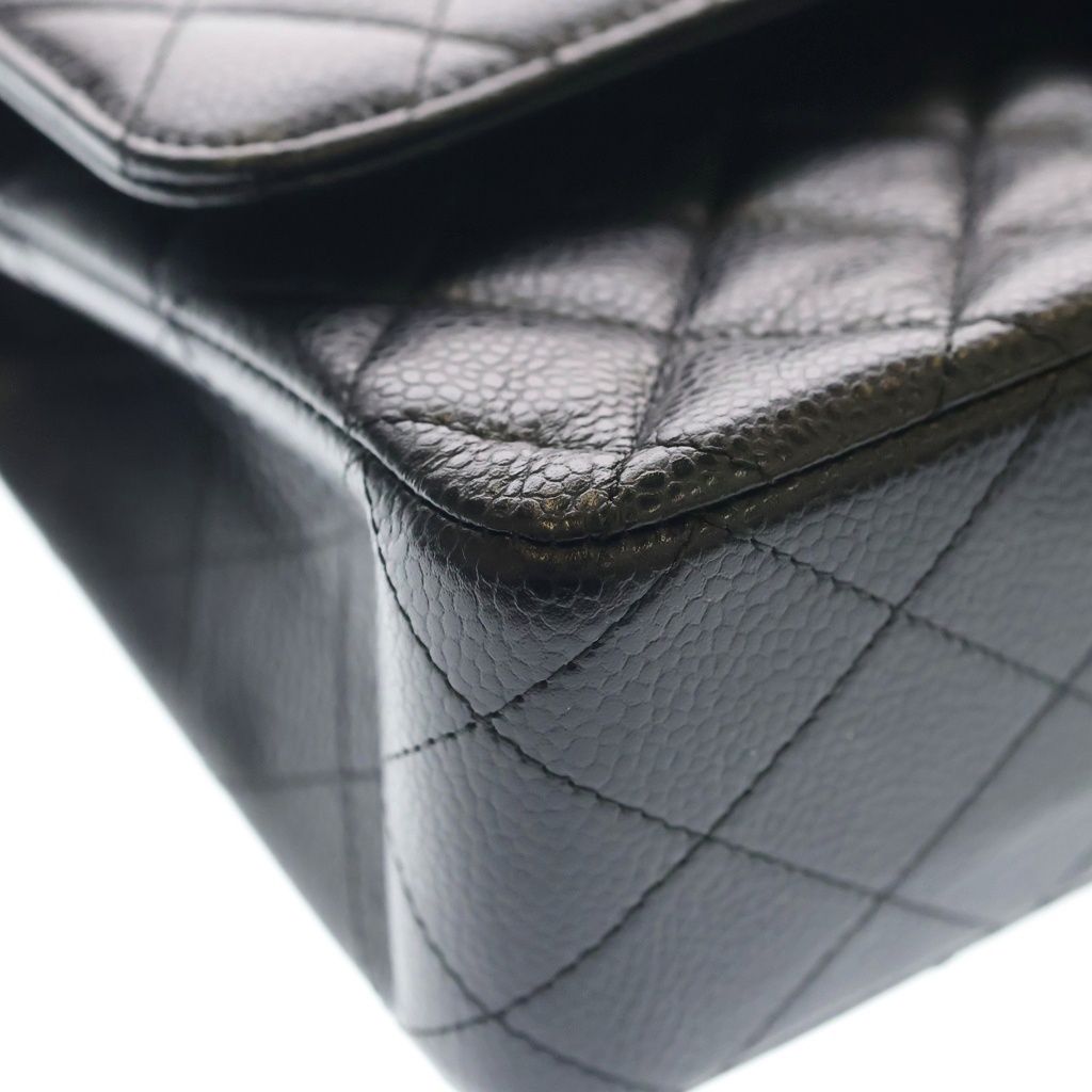 Chanel Quilted 25 Double Flap Chain Shoulder Bag Caviar Leather Silver Black — view 5