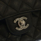 Chanel Quilted 25 Double Flap Chain Shoulder Bag Caviar Leather Silver Black — view 6