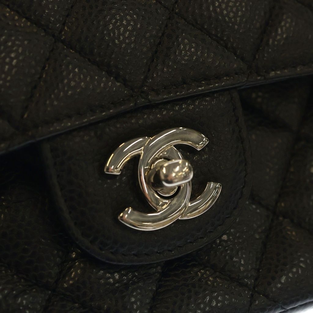 Chanel Quilted 25 Double Flap Chain Shoulder Bag Caviar Leather Silver Black — view 6