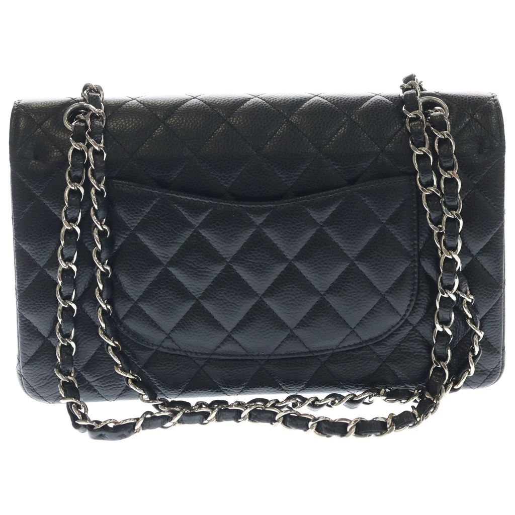 Chanel Quilted 25 Double Flap Chain Shoulder Bag Caviar Leather Silver Black — view 2