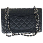 Chanel Quilted 25 Double Flap Chain Shoulder Bag Caviar Leather Silver Black — view 2