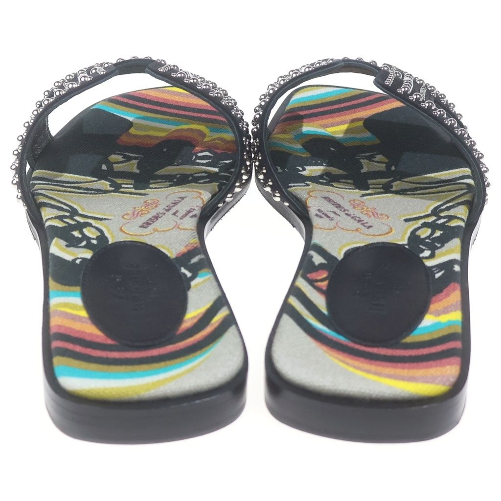Hermes Oran Studded Motif Leather Sandals Black — view 3