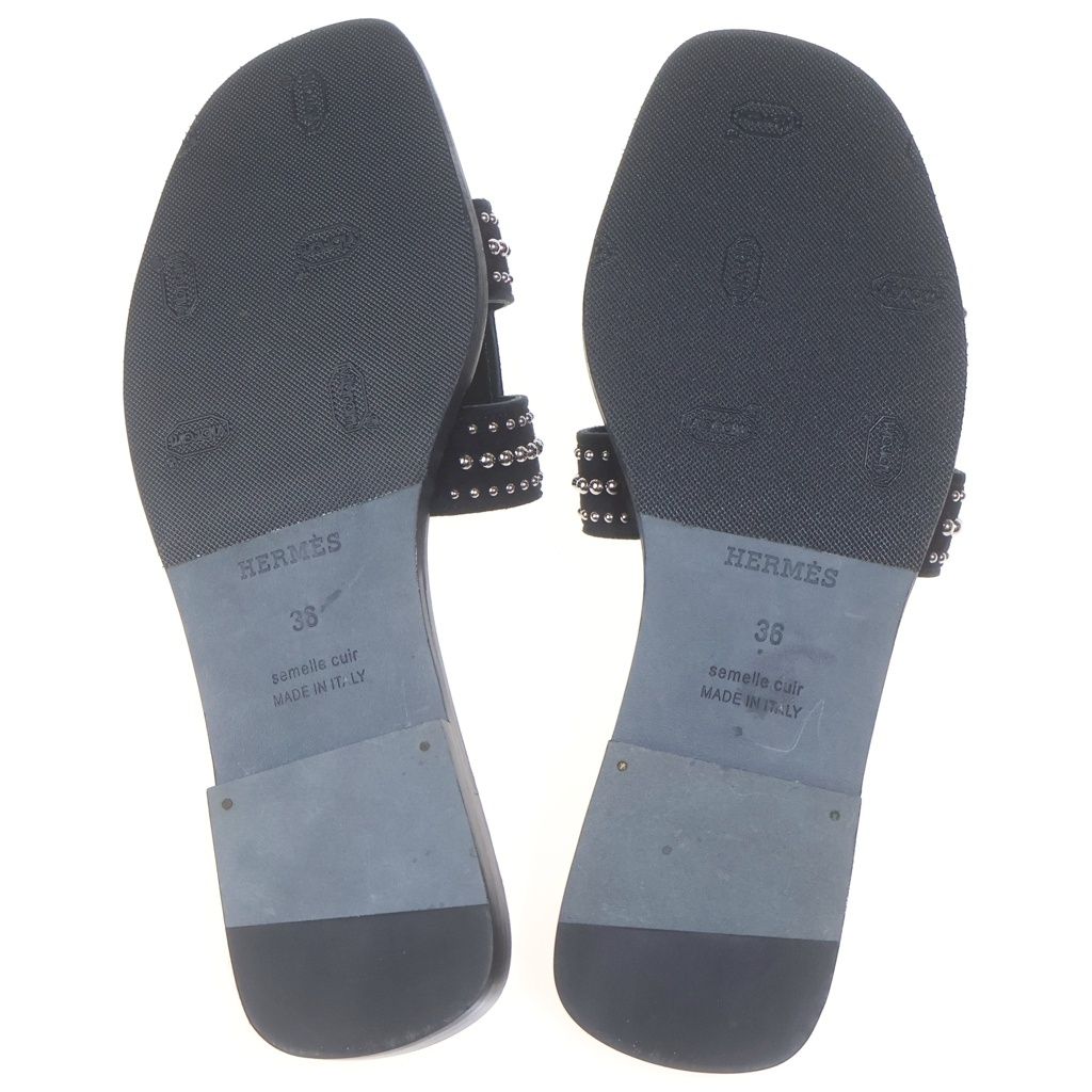 Hermes Oran Studded Motif Leather Sandals Black — view 5