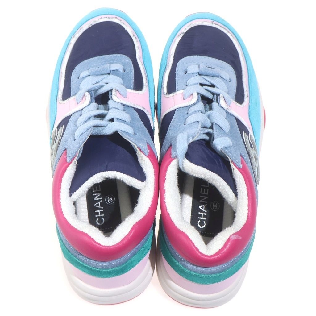 Chanel CC Logo Suede Nylon Low Cut Sneakers Multicolor — view 4