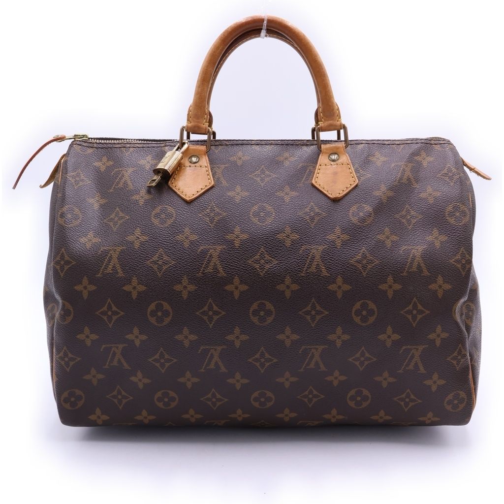 Louis Vuitton Monogram Speedy 35 Boston Bag Brown Leather Gold