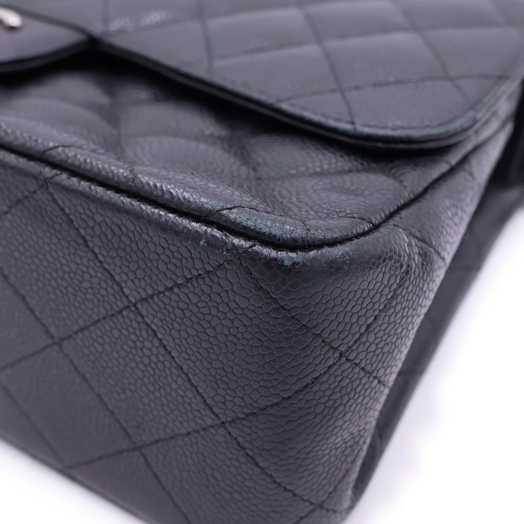 Chanel Deca Quilted 30 Double Flap Chain Shoulder Bag Black Caviar Leather — view 5
