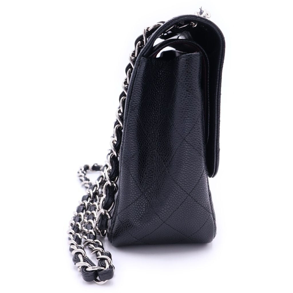 Chanel Deca Quilted 30 Double Flap Chain Shoulder Bag Black Caviar Leather — view 3