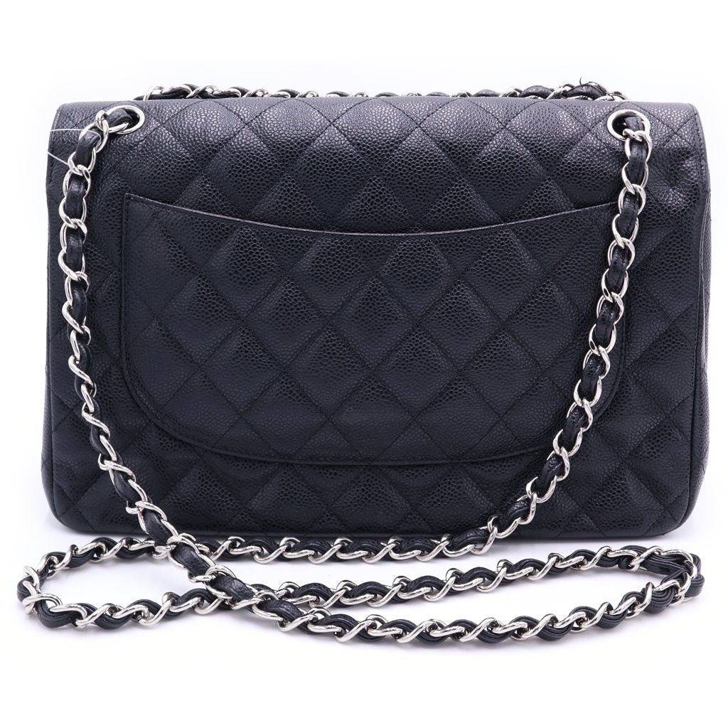 Chanel Deca Quilted 30 Double Flap Chain Shoulder Bag Black Caviar Leather — view 2