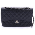 Chanel Deca Quilted 30 Double Flap Chain Shoulder Bag Black Caviar Leather