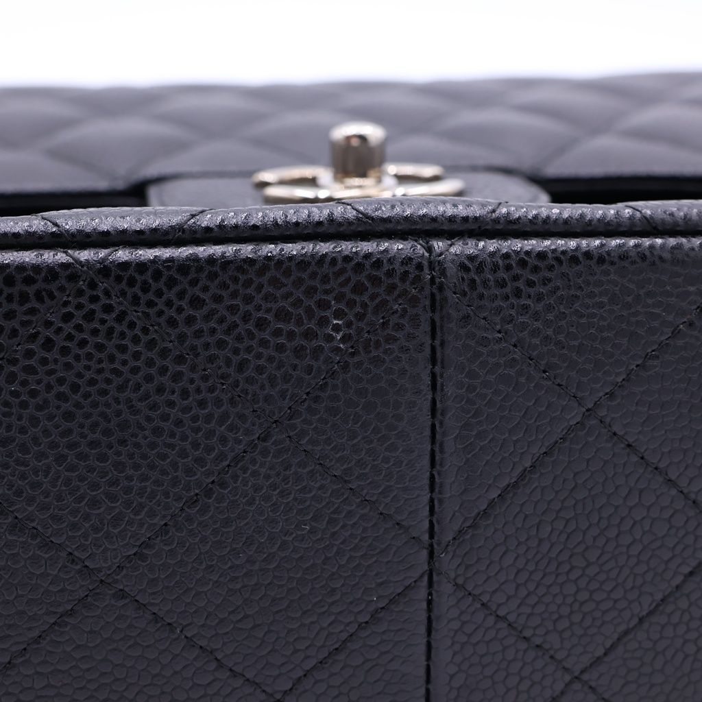 Chanel Deca Quilted 30 Double Flap Chain Shoulder Bag Black Caviar Leather — view 7