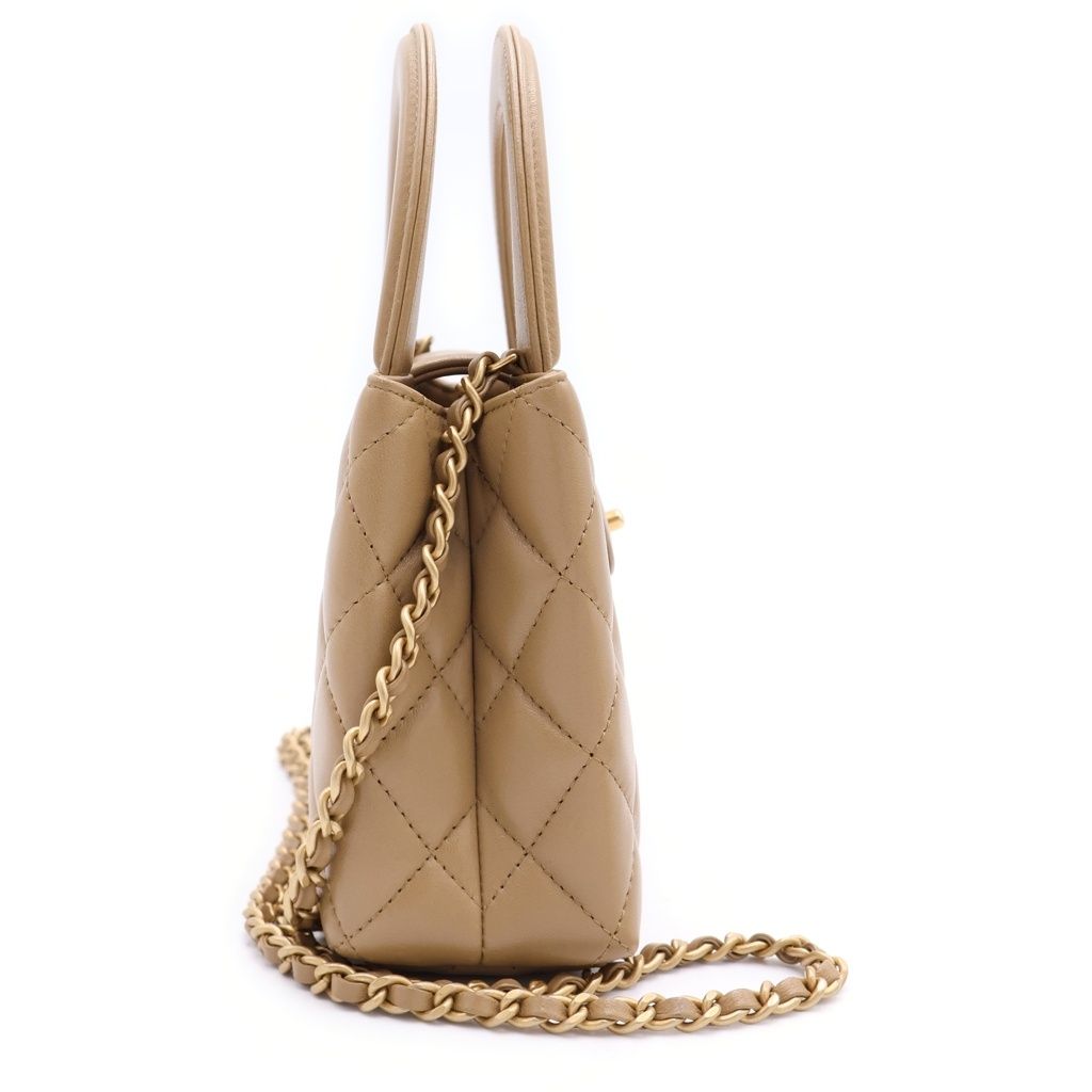 Chanel Quilted Mini Shopping Lambskin Gold Chain Shoulder Bag Plate Beige — view 3
