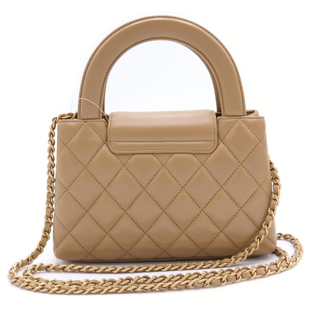 Chanel Quilted Mini Shopping Lambskin Gold Chain Shoulder Bag Plate Beige — view 2