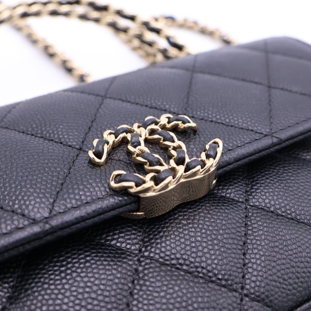 Chanel Quilted Caviar Leather Gold Phone Case Chain Shoulder Bag Black — view 7