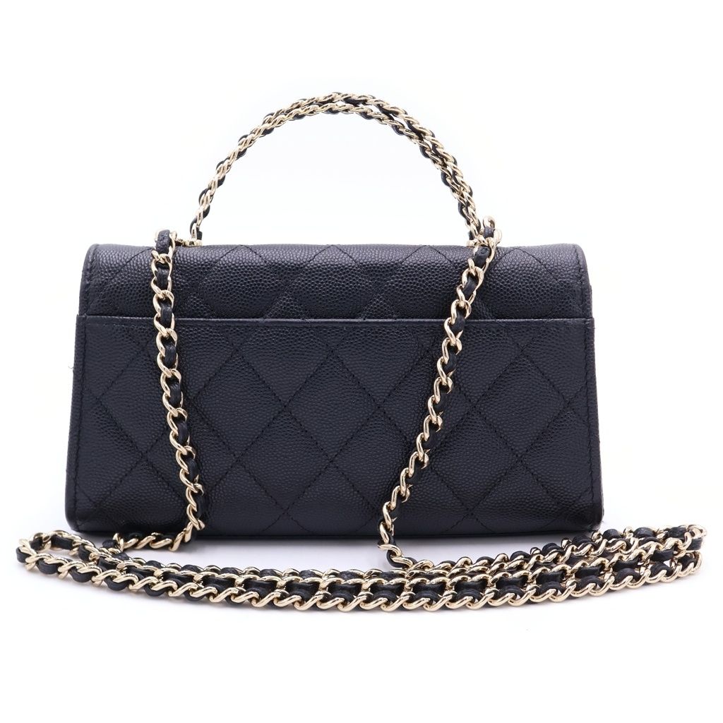 Chanel Quilted Caviar Leather Gold Phone Case Chain Shoulder Bag Black — view 2