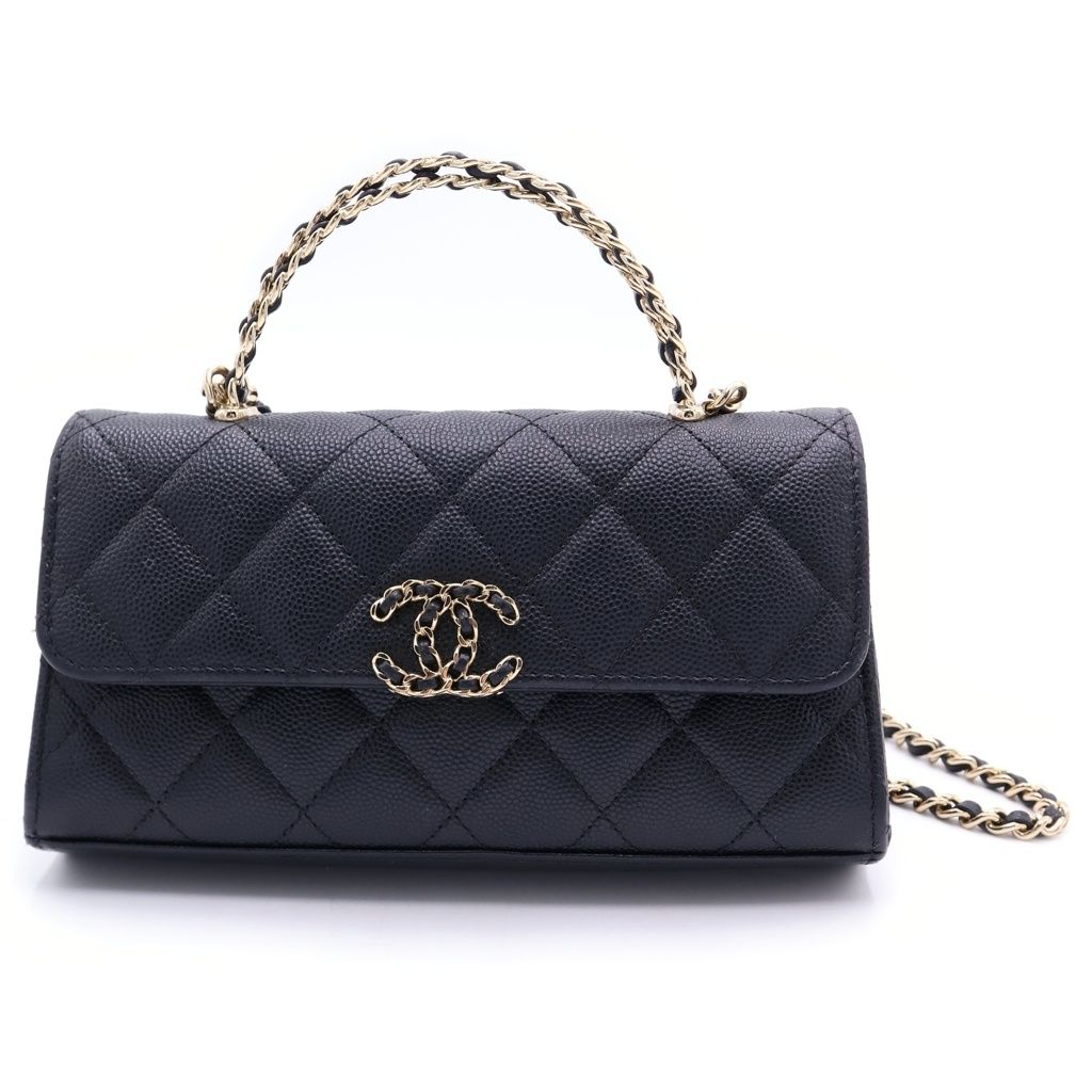 Chanel Quilted Caviar Leather Gold Phone Case Chain Shoulder Bag Black