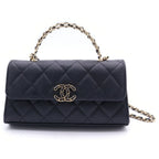 Chanel Quilted Caviar Leather Gold Phone Case Chain Shoulder Bag Black