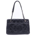 Chanel Quilted Chain Tote Caviar Leather Silver Black Seal