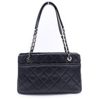 Chanel Quilted Chain Tote Caviar Leather Silver Black Seal — view 2