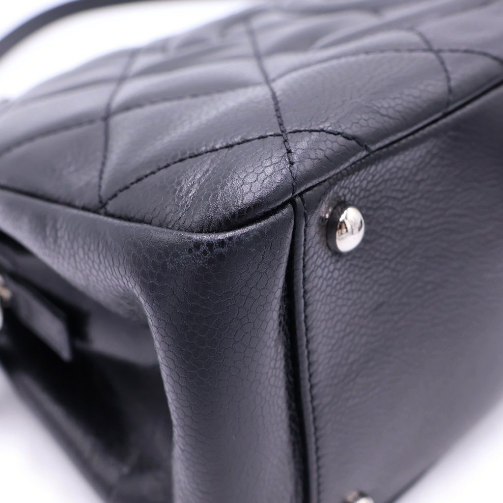 Chanel Quilted Chain Tote Caviar Leather Silver Black Seal — view 6