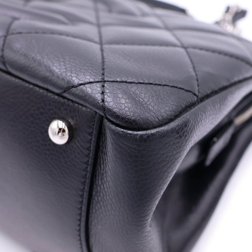 Chanel Quilted Chain Tote Caviar Leather Silver Black Seal — view 5