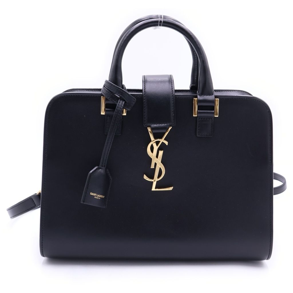 Saint Laurent Paris Baby Cabas 2-Way Shoulder Bag Black Leather Gold