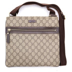 Gucci GG Supreme Shoulder Bag Beige Brown Leather Gold