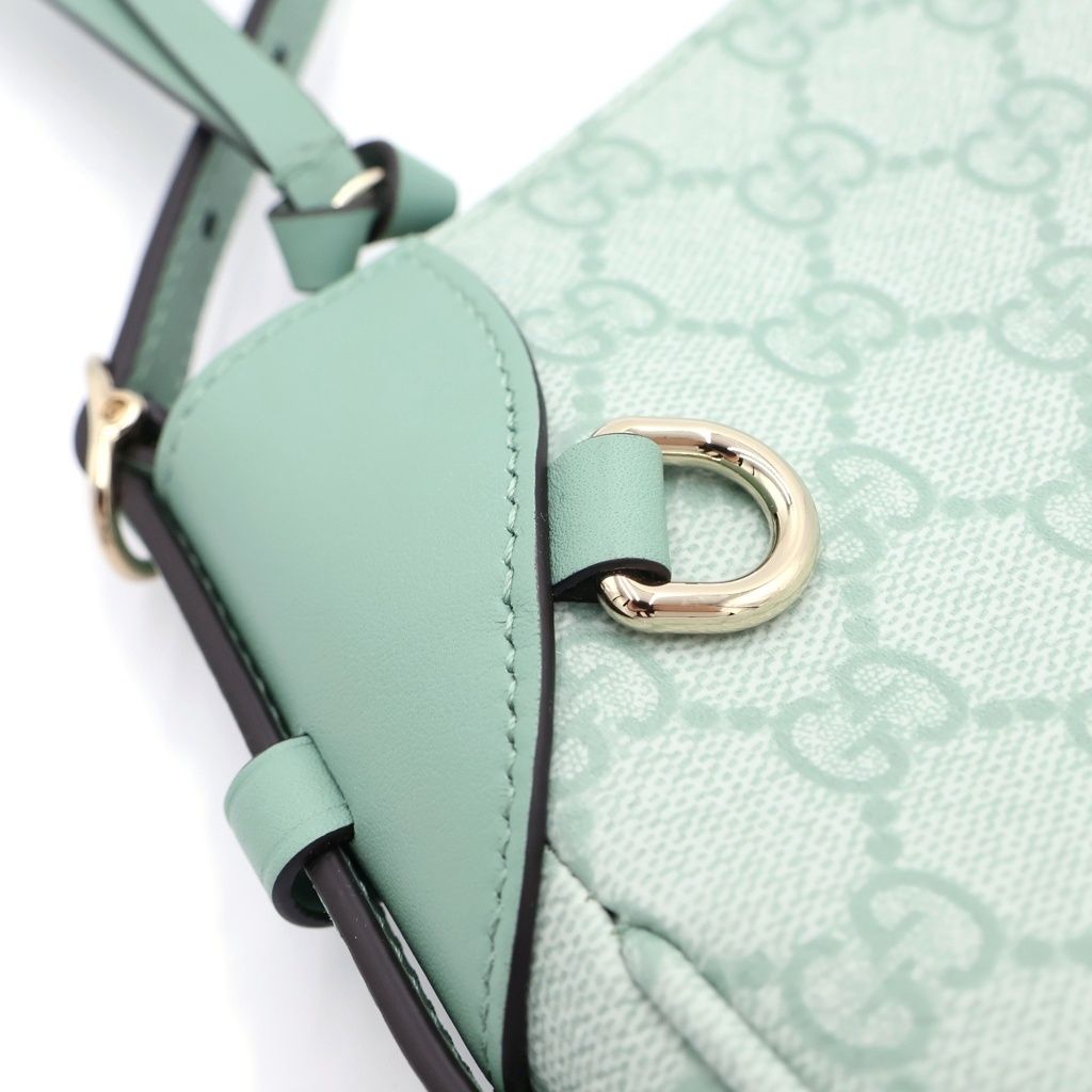 Gucci GG Emblem Small 2-Way Shoulder Bag Mint Green Leather Gold — view 6