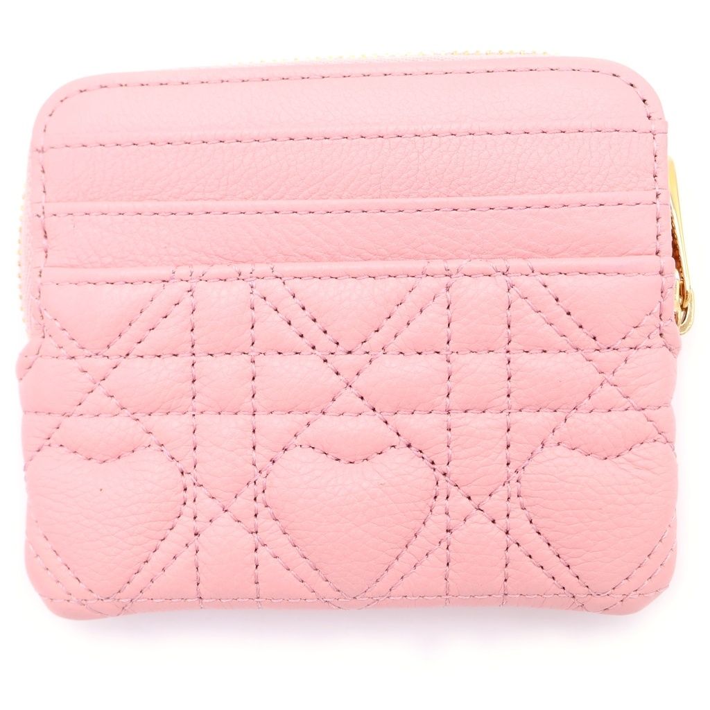 Dior Coin Case Cannage Heart Card Fragment Pink Leather Gold — view 2