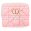Dior Coin Case Cannage Heart Card Fragment Pink Leather Gold